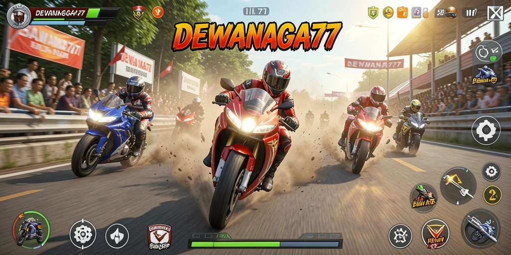 Tampilan gameplay mendebarkan dari DEWANAGA77 di trek balap.