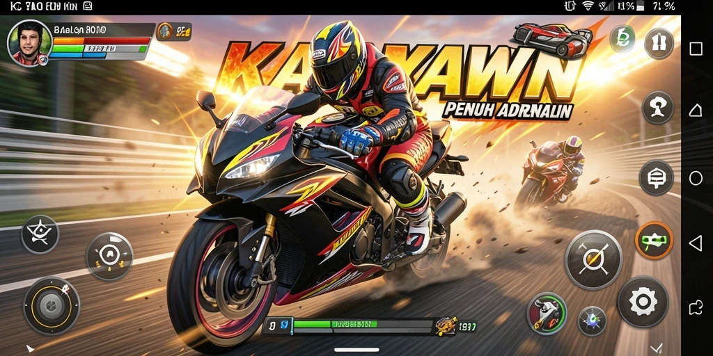 Screenshot gameplay KATAWIN menampilkan balapan mendebarkan di trek yang menantang.