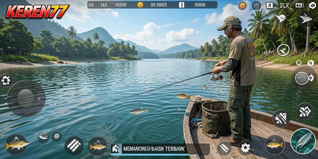 Tampilan tangkapan ikan di game KEREN77 dengan grafis menarik.