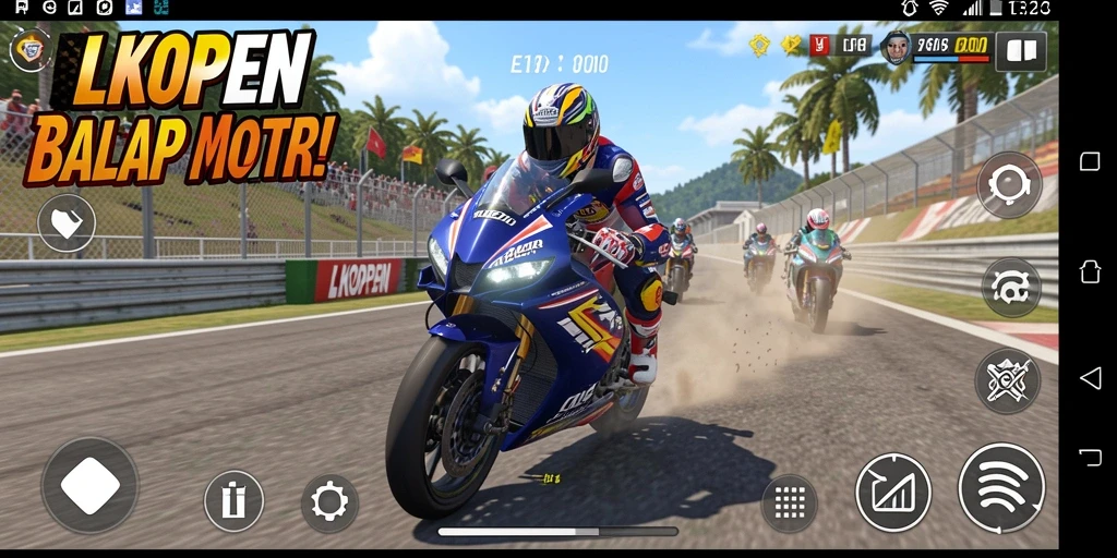 Tampilan gameplay LKOPEN dengan aksi balap motor yang mendebarkan.