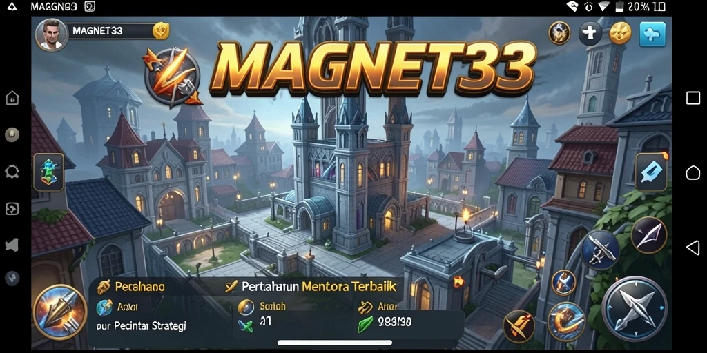 Screenshot gameplay MAGNET33 menampilkan menara strategis yang mendebarkan.