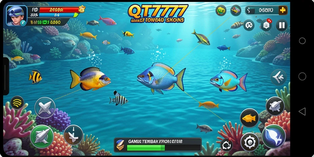 Tangkapan layar QT777 menampilkan aksi seru menembak ikan.