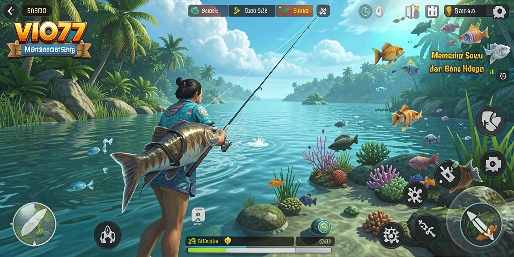 Tampilan gameplay VIO77 yang menampilkan suasana memancing alami.